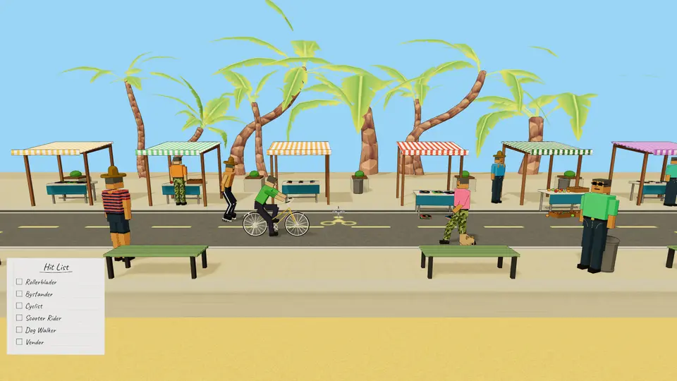 Nutshot Simulator screenshot: Venice Beach — with the hit list