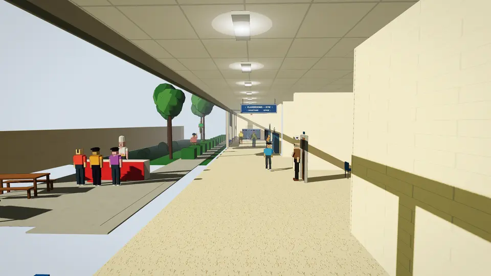 Nutshot Simulator screenshot: School Hallway